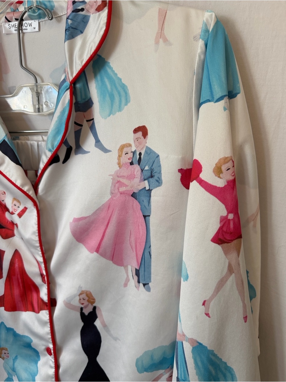 Old Hollywood Satin Pajama Set Movie Star Print